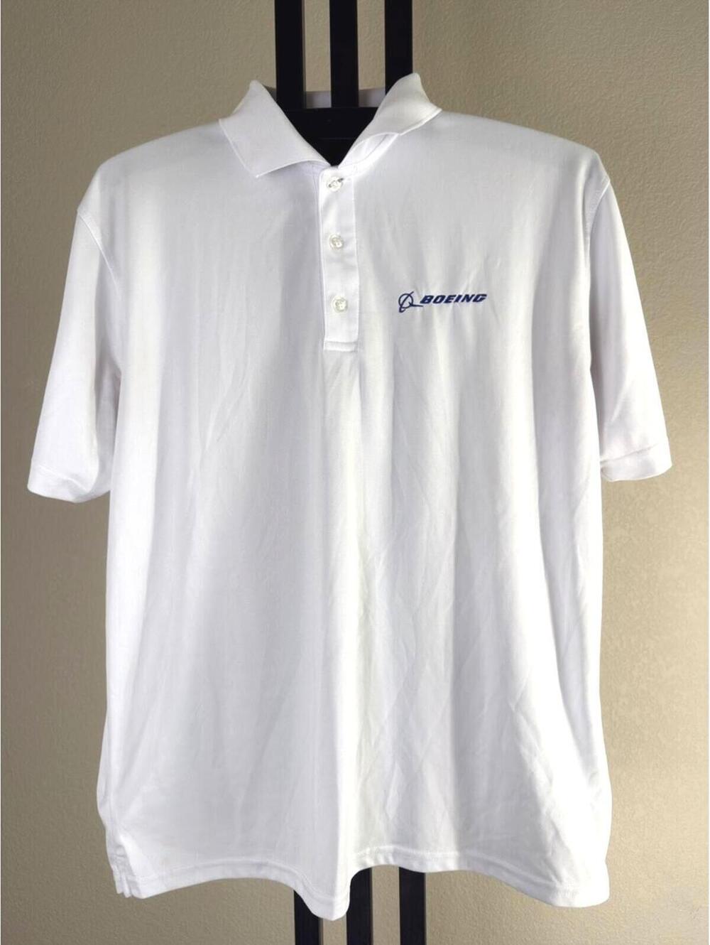Boeing Logo Polo Shirt Mens White Short Sleeve Embroidered Aviation Golf